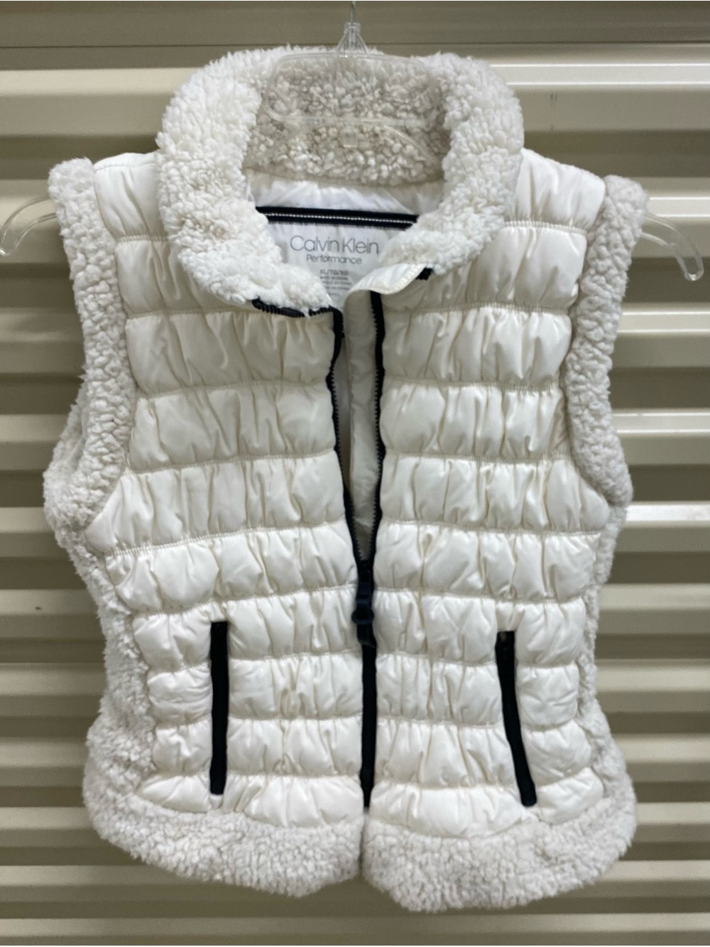 Calvin Klein Women’s White Puffer Jacket with Black Logo Patch
